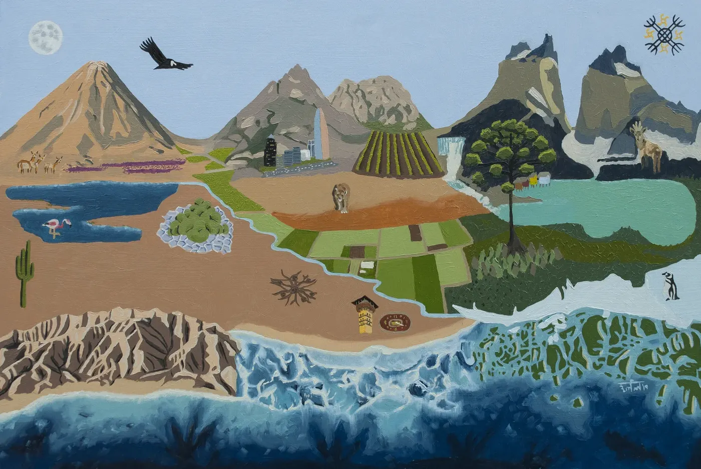 Tierra del Sur, painting by Ram Chanty for the Santiago edition
