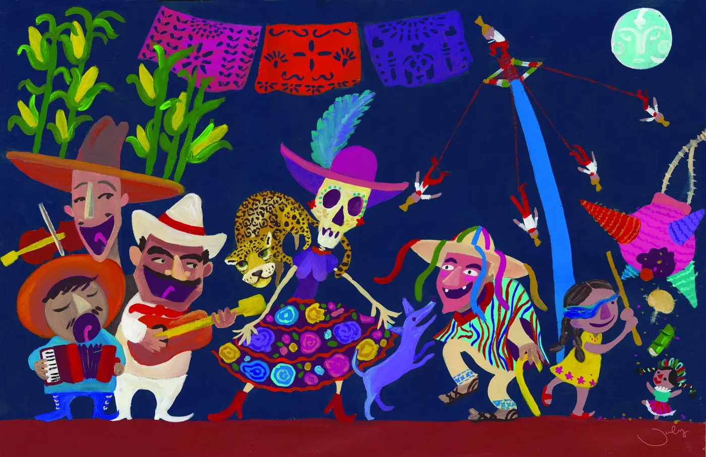 Fiesta, painting by July Fernández for the Mexico City edition