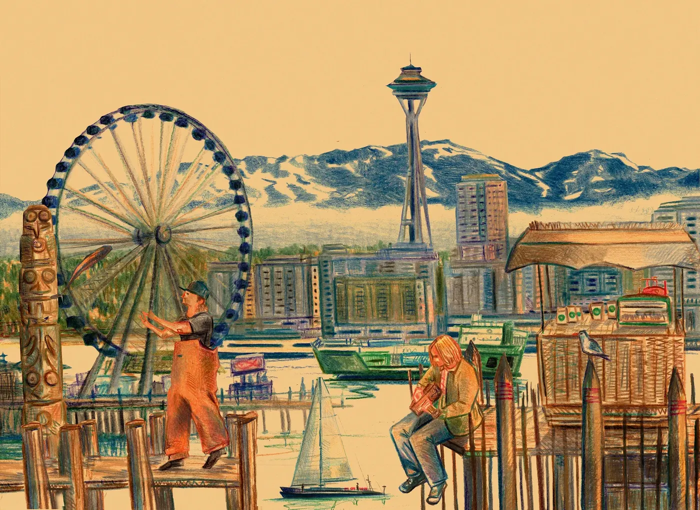 The Market, painting by Alejandro Uscátegui for the Seattle edition