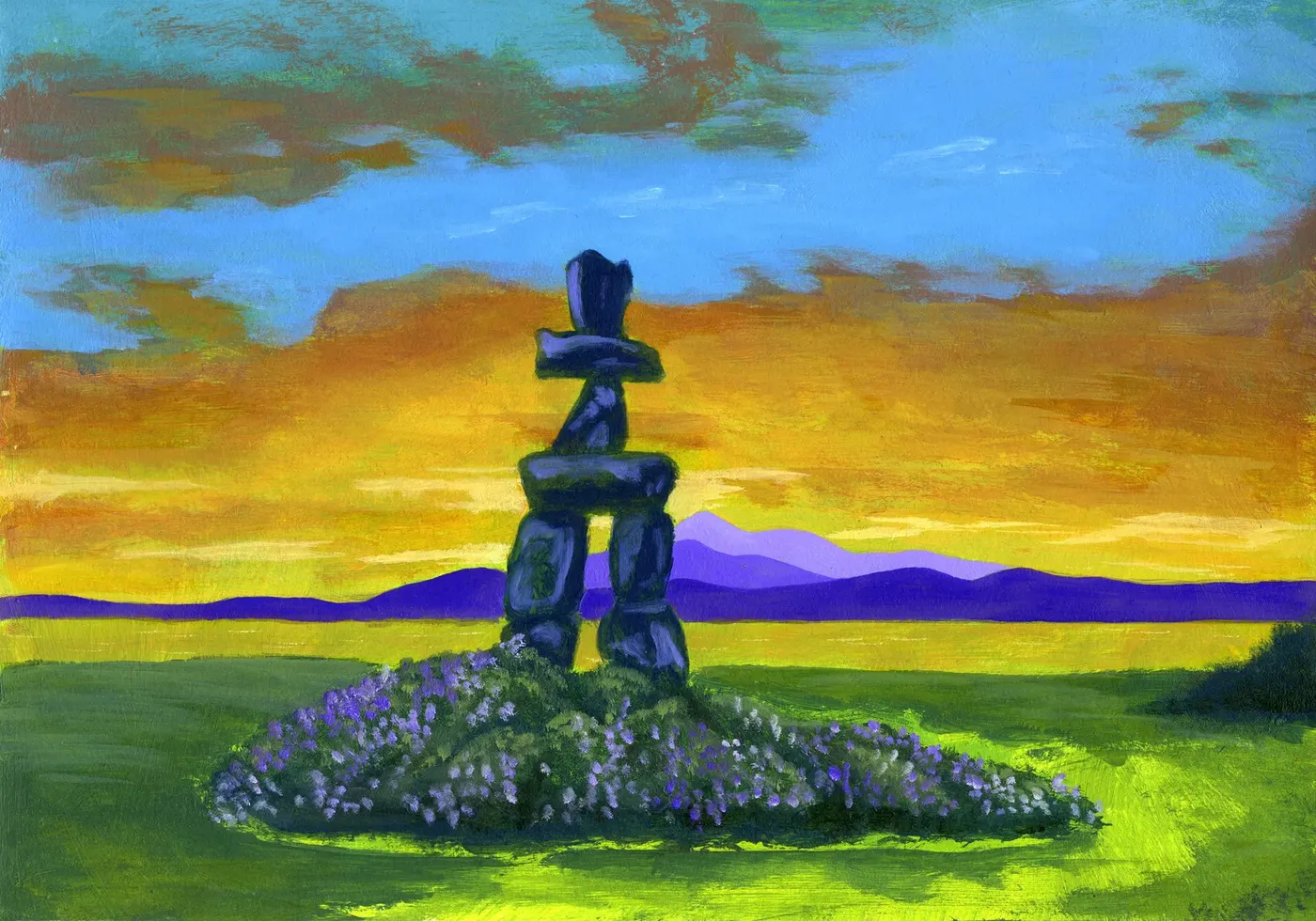 Inukshuk, painting by Daniel Galicia for the Vancouver edition