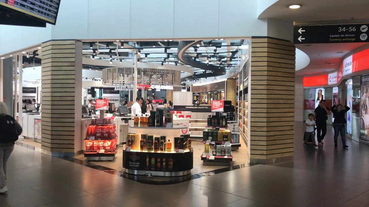 Bogotá Duty Free entrance with confectionery displays