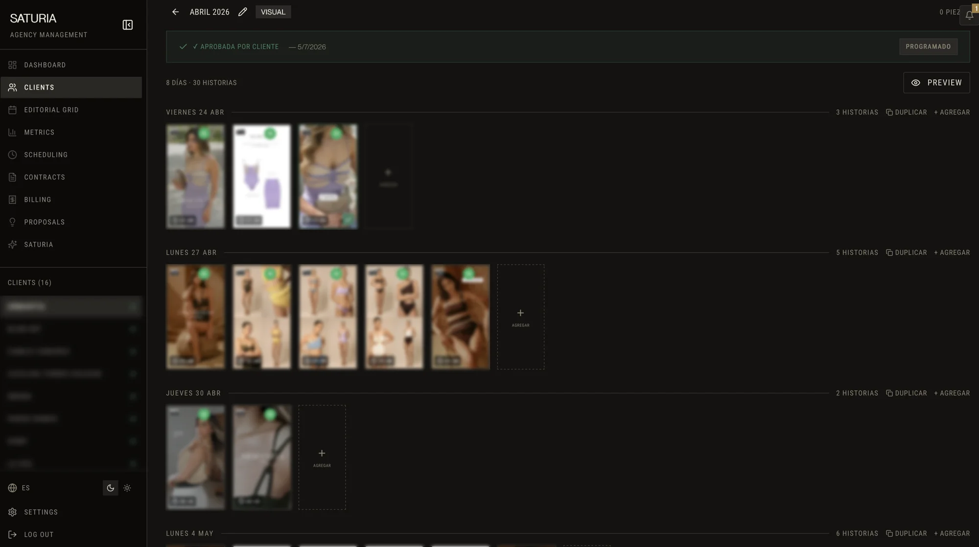 Griglia editoriale di Saturia Hub